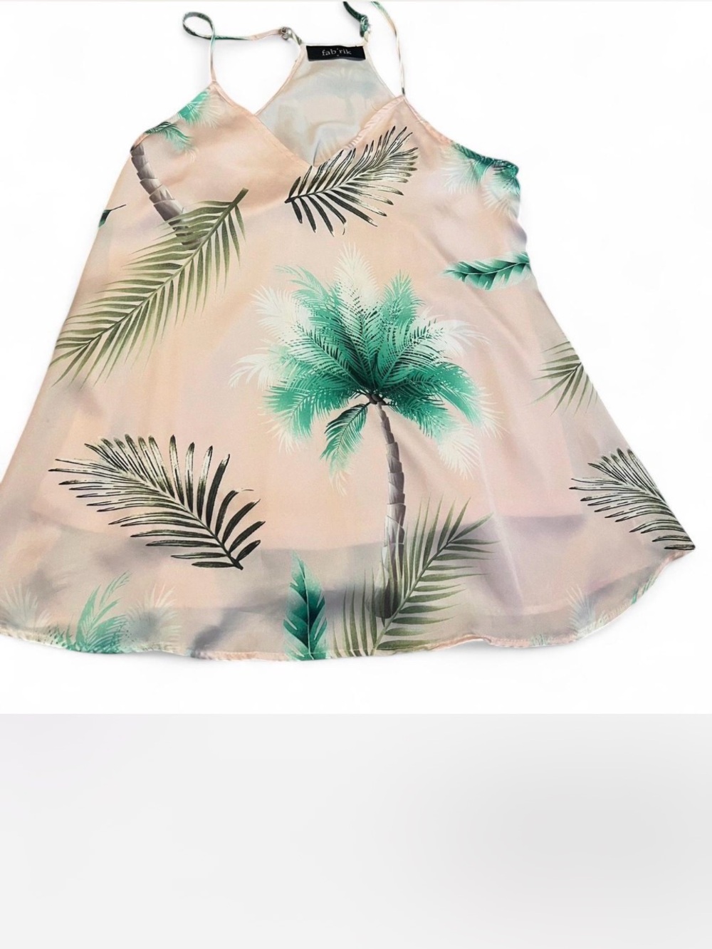 fab'rik Peach Palm Print Halter Cami with‎ Green Palm Motif